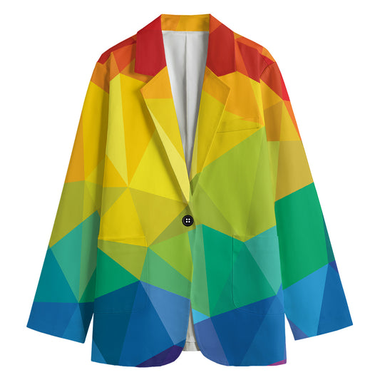 Rainbow Polygonal Geometric Print Women's Cotton Blazer