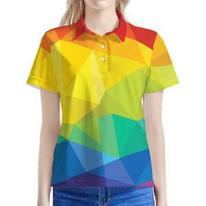 Rainbow Polygonal Geometric Print Women's Polo Shirt