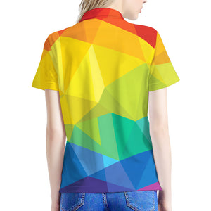 Rainbow Polygonal Geometric Print Women's Polo Shirt