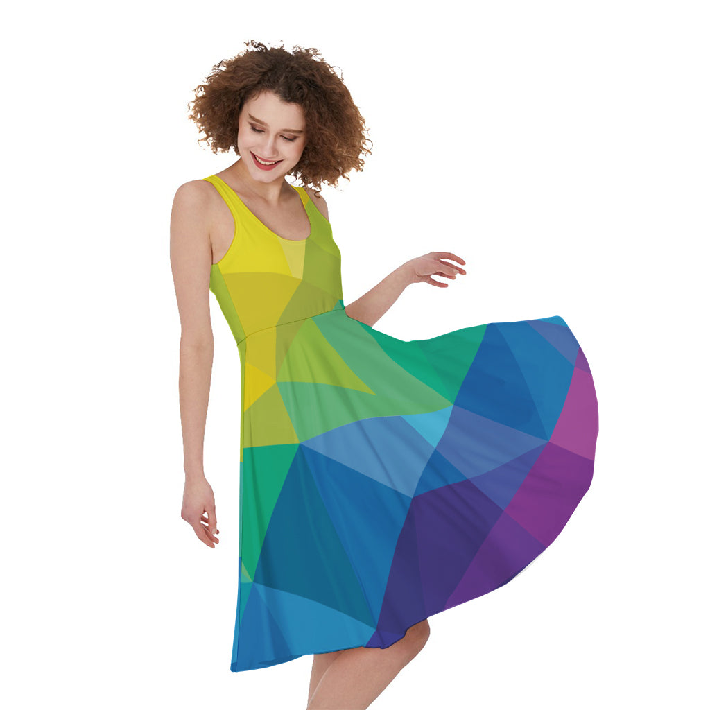 Rainbow Polygonal Geometric Print Women's Sleeveless Dress