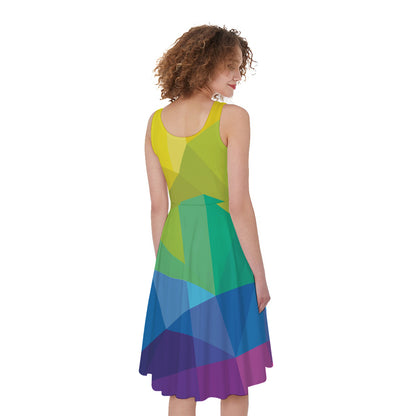 Rainbow Polygonal Geometric Print Women's Sleeveless Dress