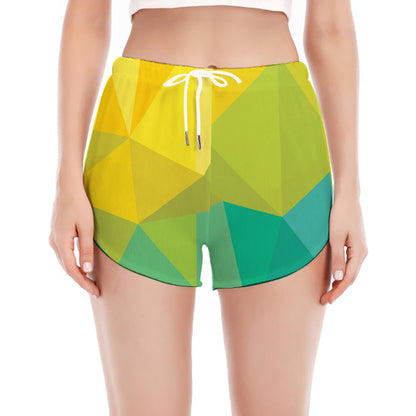 Rainbow Polygonal Geometric Print Women's Split Running Shorts