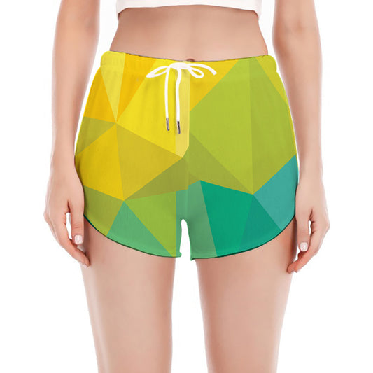 Rainbow Polygonal Geometric Print Women's Split Running Shorts