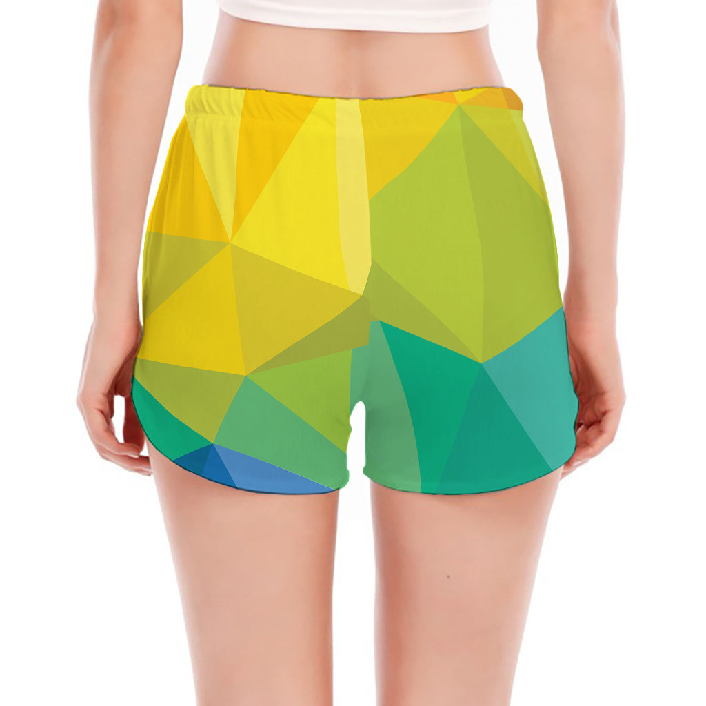 Rainbow Polygonal Geometric Print Women's Split Running Shorts