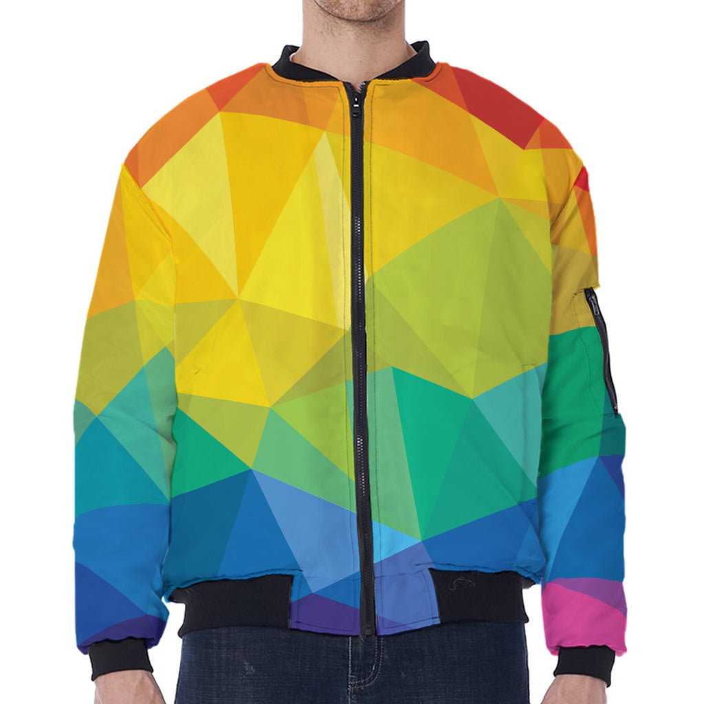 Rainbow Polygonal Geometric Print Zip Sleeve Bomber Jacket