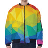 Rainbow Polygonal Geometric Print Zip Sleeve Bomber Jacket