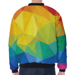 Rainbow Polygonal Geometric Print Zip Sleeve Bomber Jacket