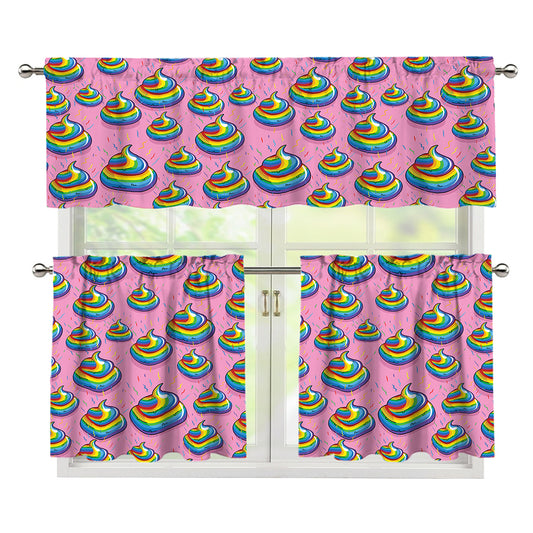 Rainbow Poop Pattern Print 3 Piece Kitchen Curtains