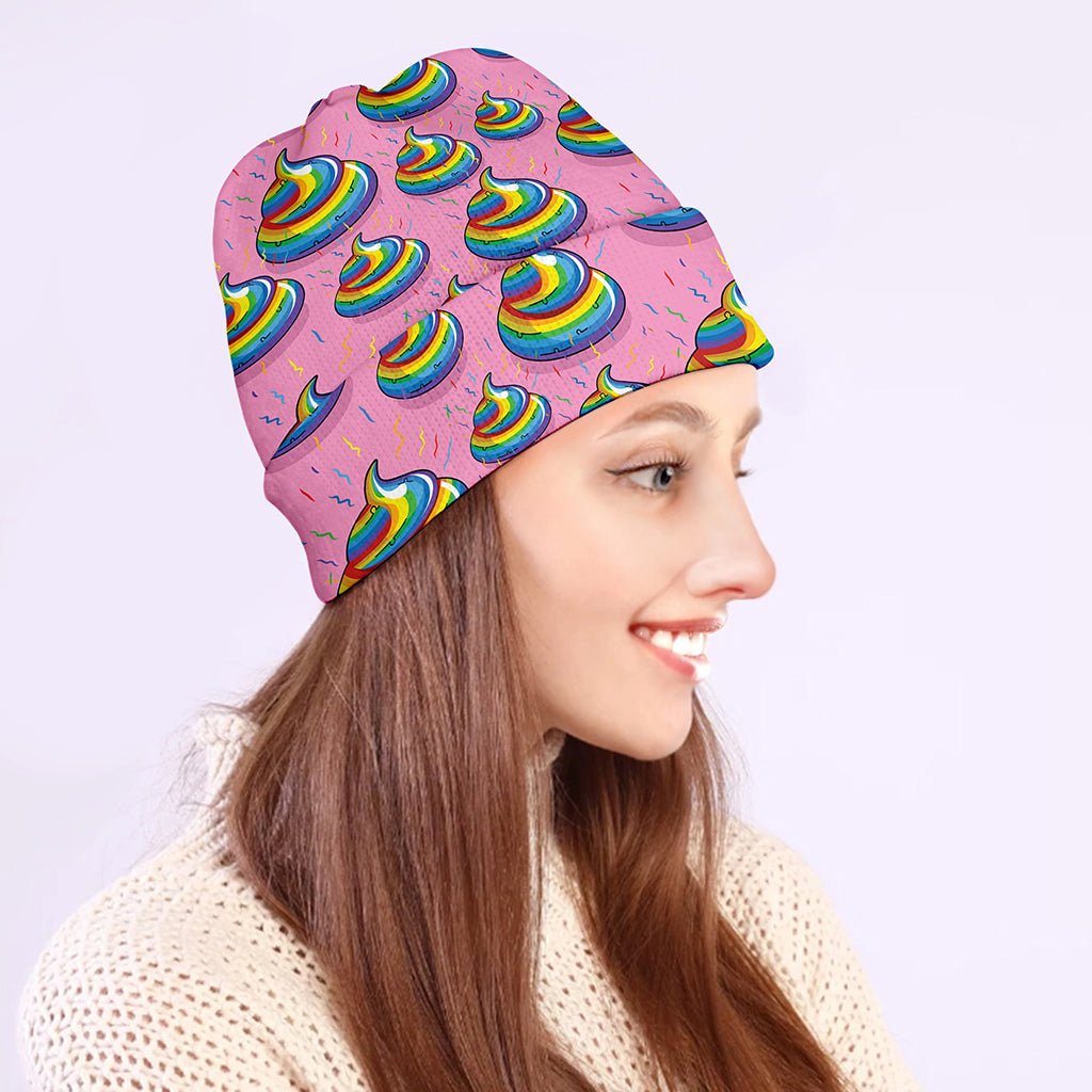 Rainbow Poop Pattern Print Beanie
