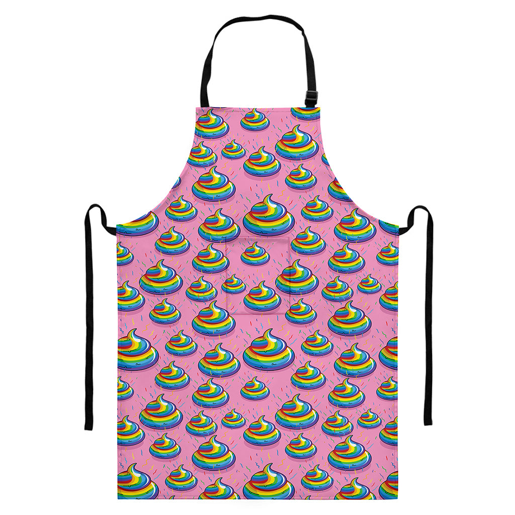 Rainbow Poop Pattern Print Bib Apron With Pocket