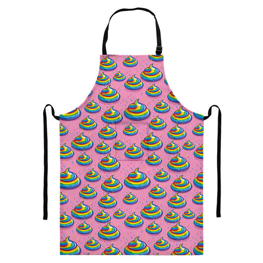 Rainbow Poop Pattern Print Bib Apron With Pocket