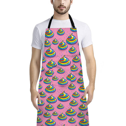 Rainbow Poop Pattern Print Bib Apron With Pocket