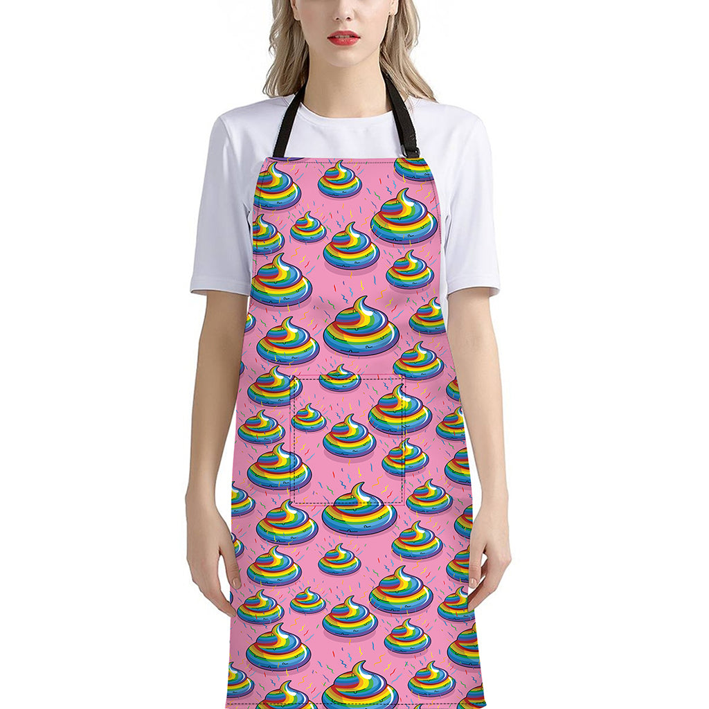 Rainbow Poop Pattern Print Bib Apron With Pocket