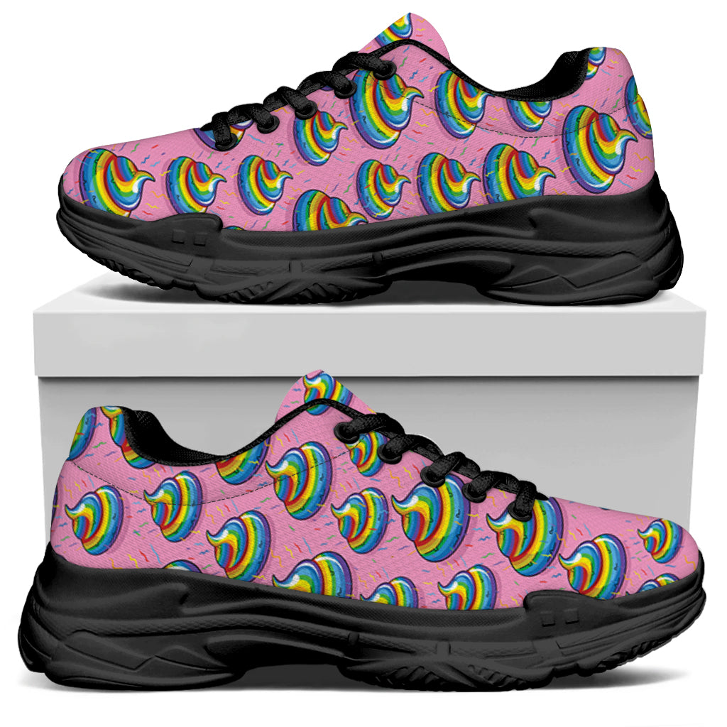 Rainbow Poop Pattern Print Black Chunky Shoes