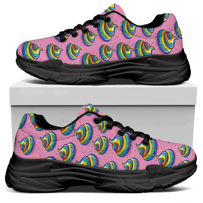 Rainbow Poop Pattern Print Black Chunky Shoes