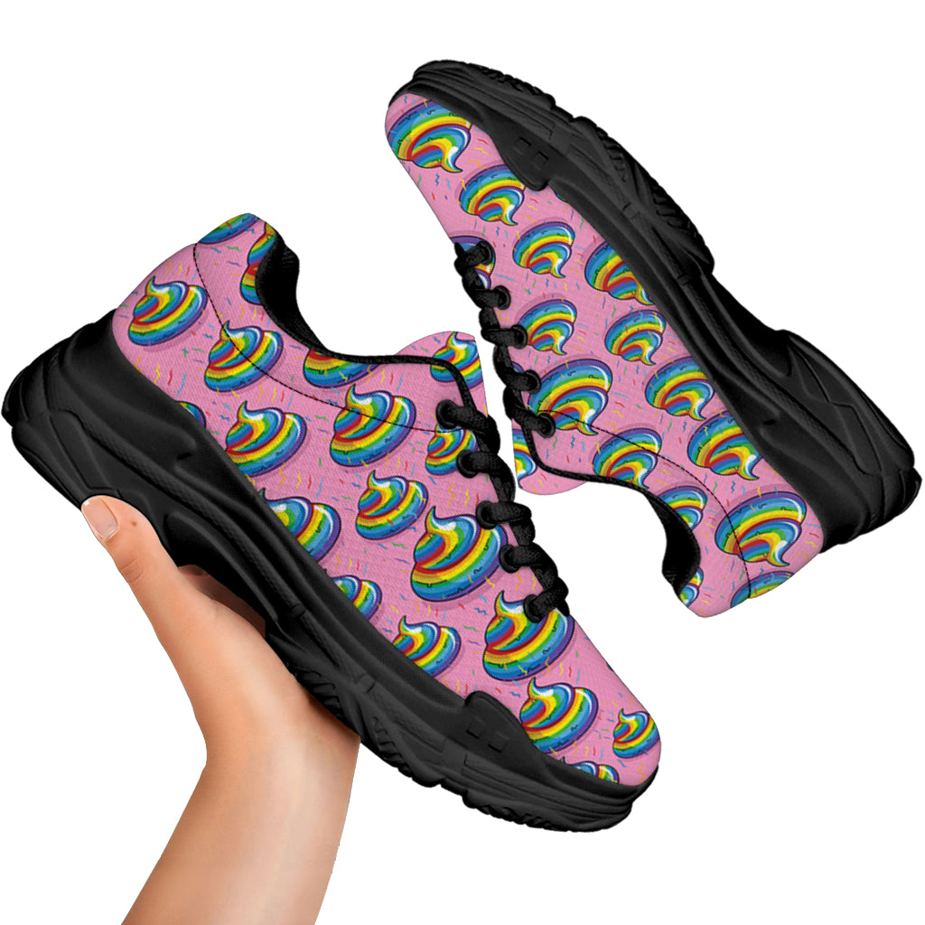 Rainbow Poop Pattern Print Black Chunky Shoes