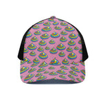 Rainbow Poop Pattern Print Black Mesh Trucker Cap