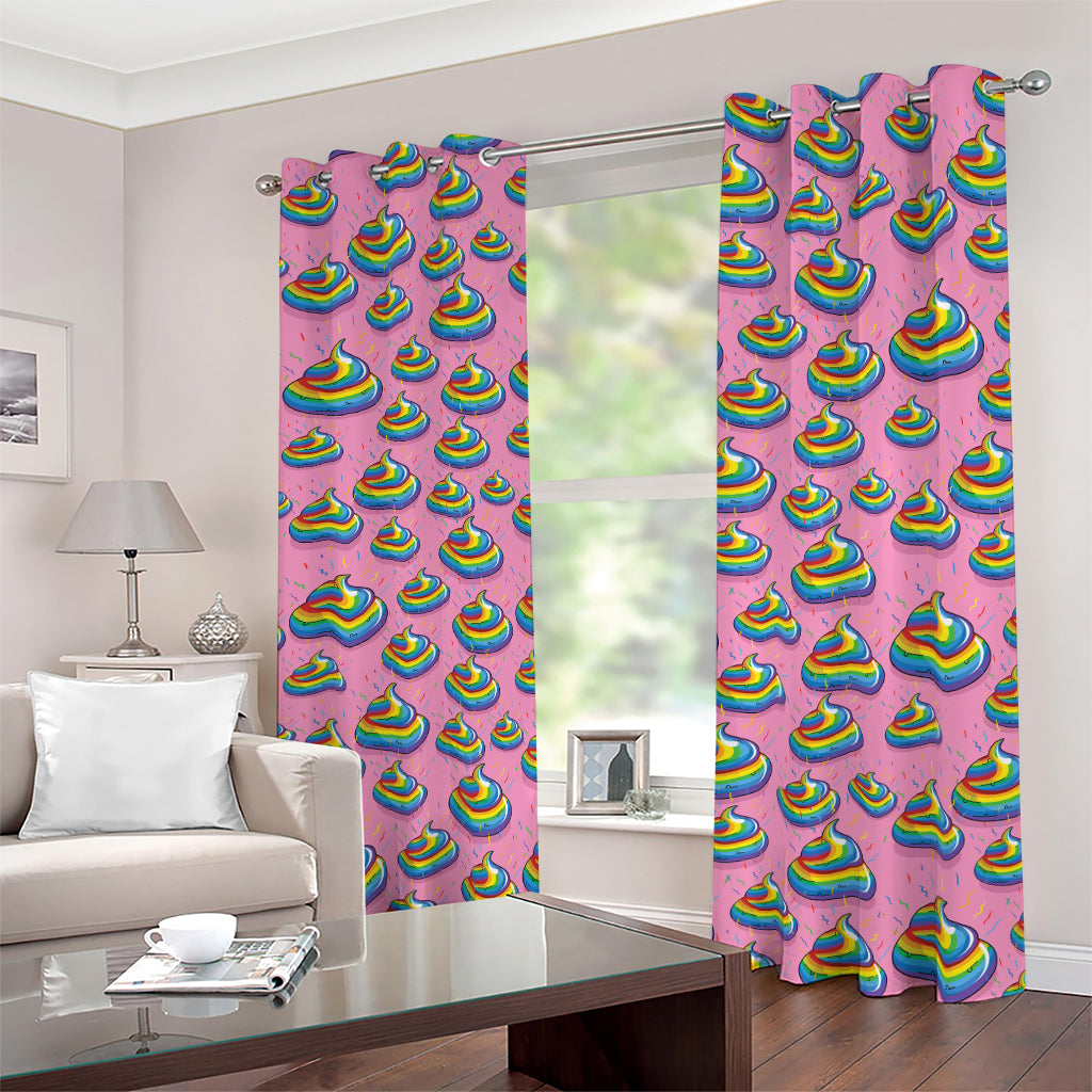 Rainbow Poop Pattern Print Blackout Grommet Curtains