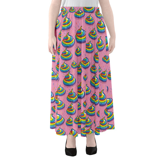 Rainbow Poop Pattern Print Chiffon Maxi Skirt