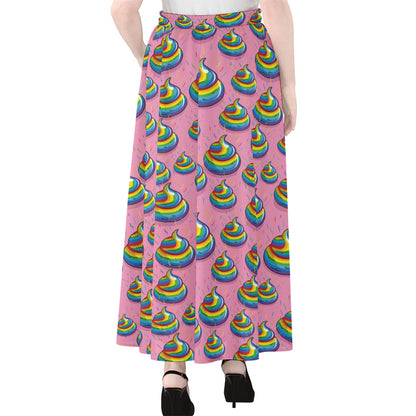Rainbow Poop Pattern Print Chiffon Maxi Skirt