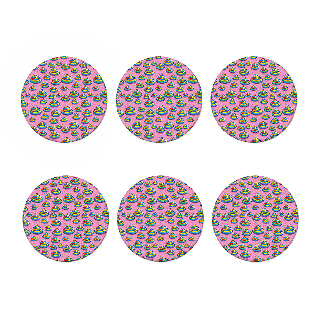 Rainbow Poop Pattern Print Coaster Set