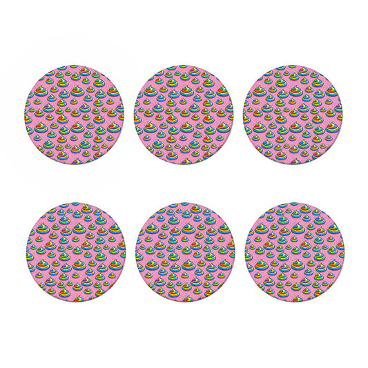 Rainbow Poop Pattern Print Coaster Set