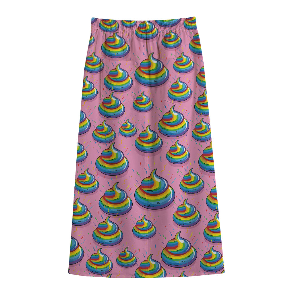 Rainbow Poop Pattern Print Cotton Front Slit Maxi Skirt