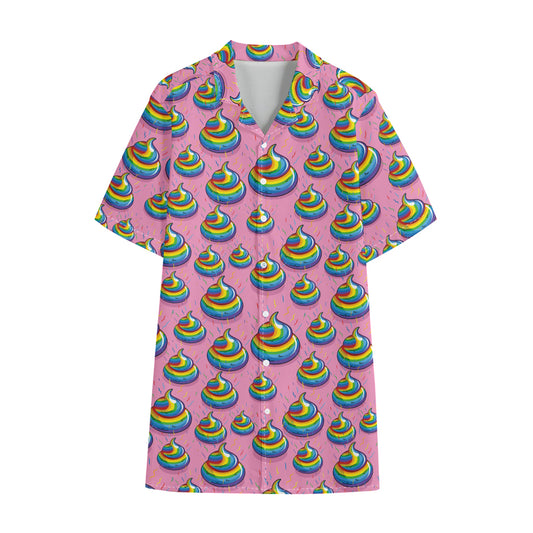 Rainbow Poop Pattern Print Cotton Hawaiian Shirt
