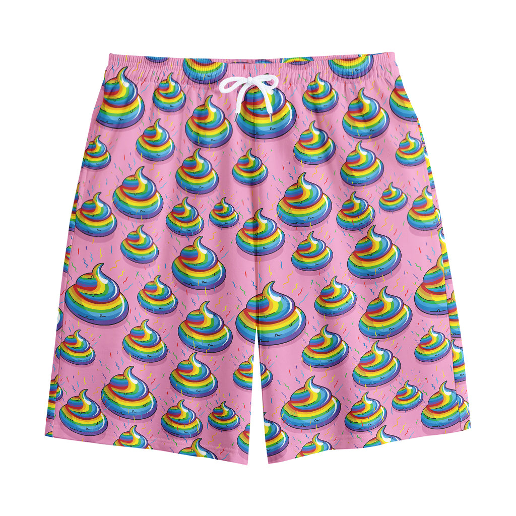 Rainbow Poop Pattern Print Cotton Shorts