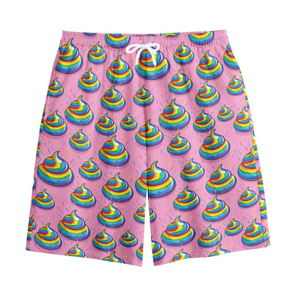 Rainbow Poop Pattern Print Cotton Shorts