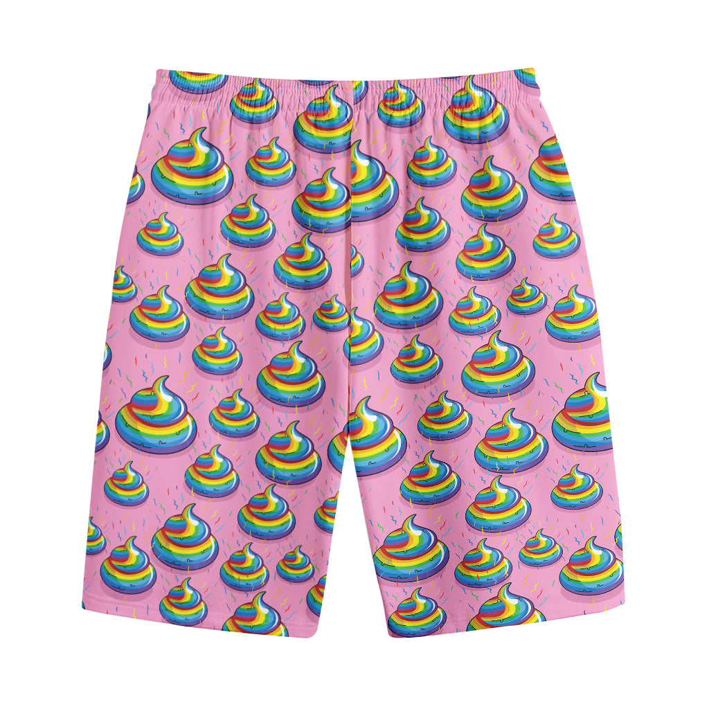 Rainbow Poop Pattern Print Cotton Shorts