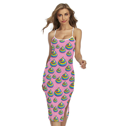 Rainbow Poop Pattern Print Cross Back Cami Dress