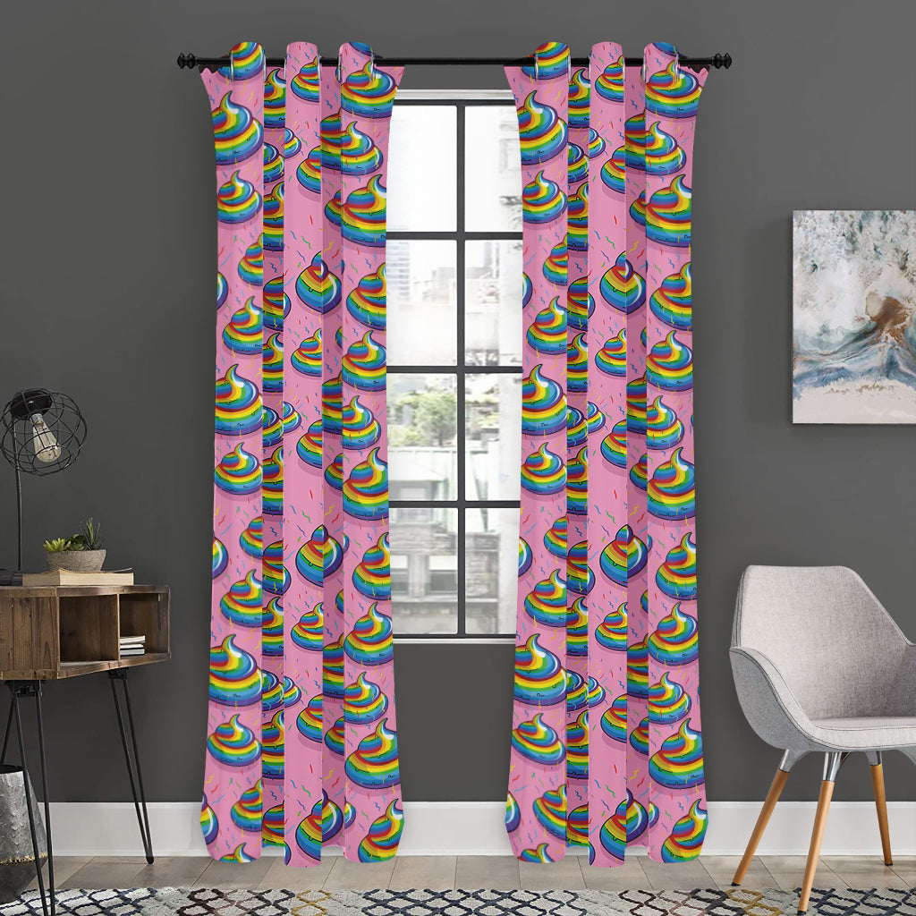 Rainbow Poop Pattern Print Curtain