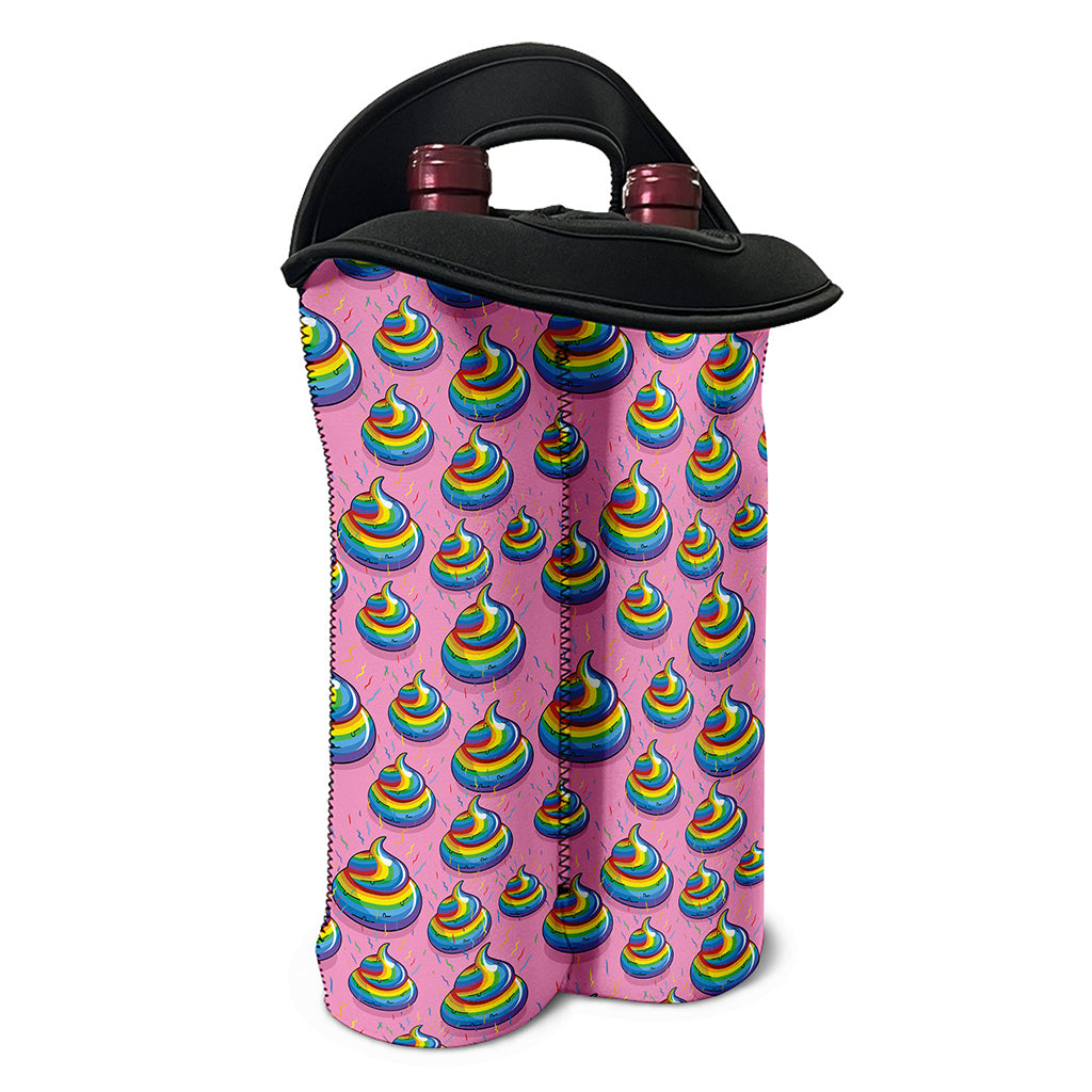 Rainbow Poop Pattern Print Double Neoprene Wine Tote