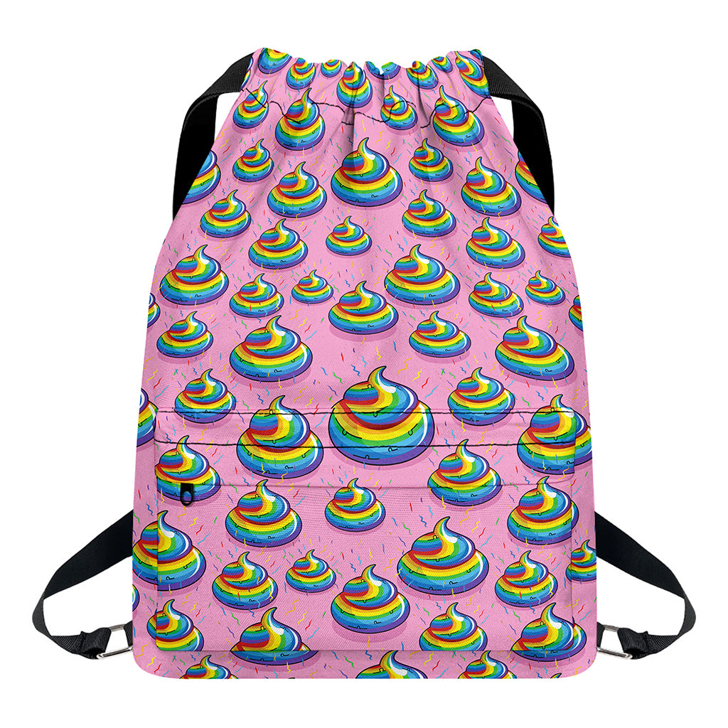 Rainbow Poop Pattern Print Drawstring Backpack