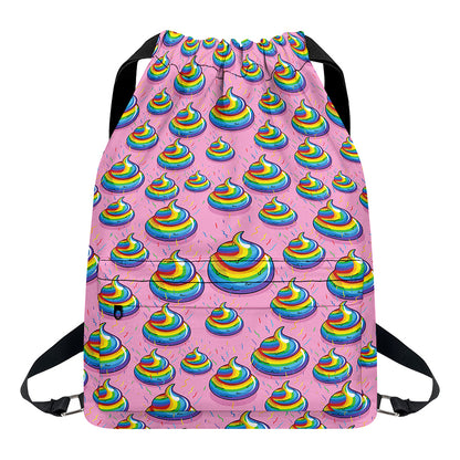 Rainbow Poop Pattern Print Drawstring Backpack