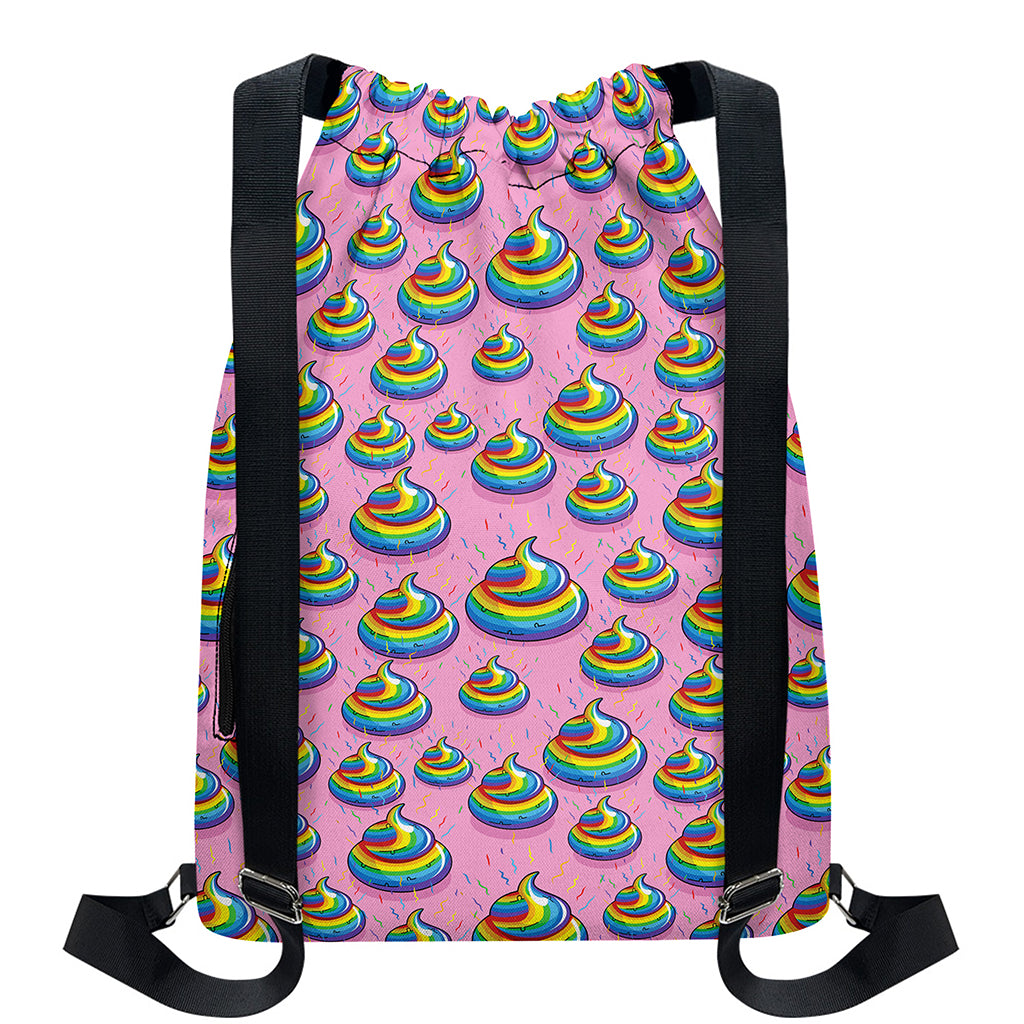 Rainbow Poop Pattern Print Drawstring Backpack
