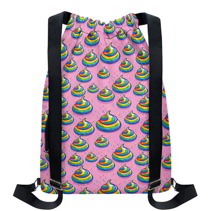 Rainbow Poop Pattern Print Drawstring Backpack