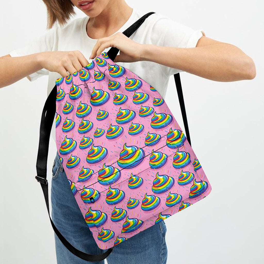 Rainbow Poop Pattern Print Drawstring Backpack