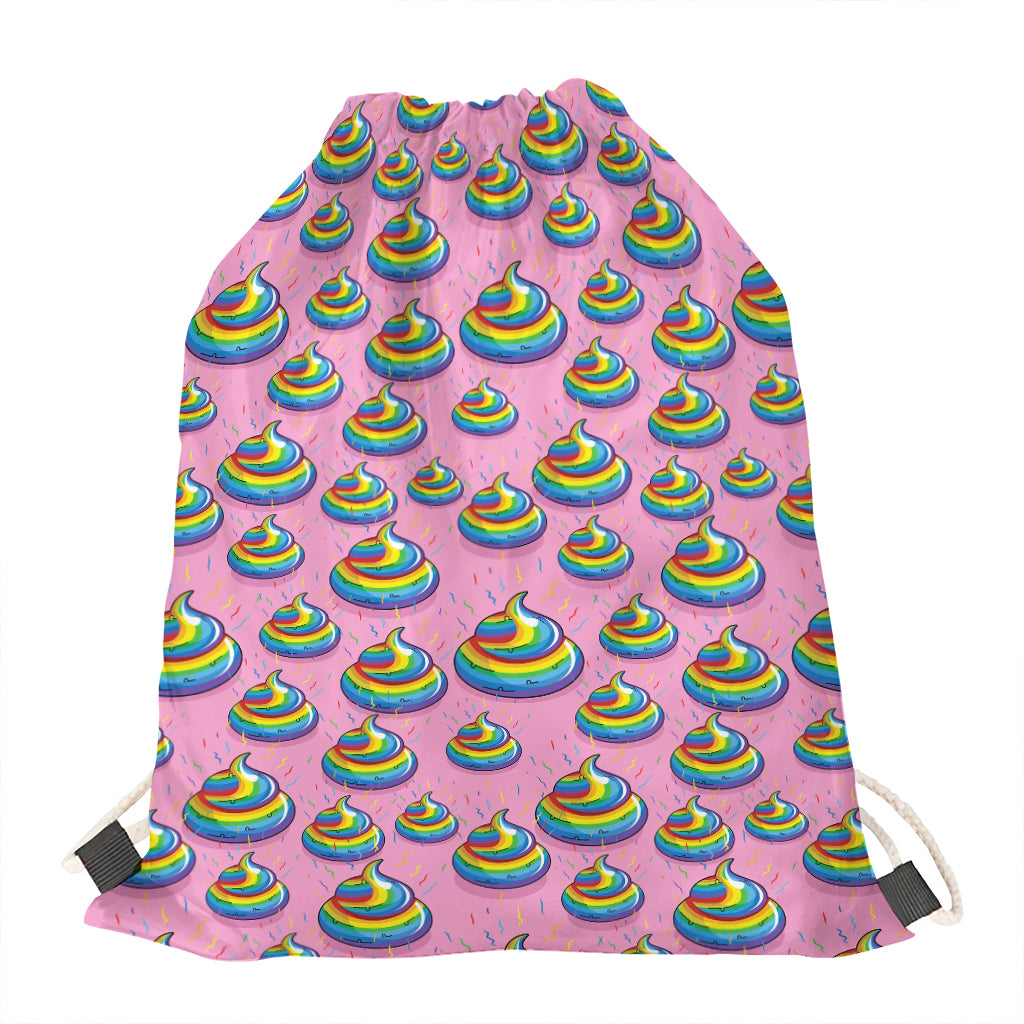 Rainbow Poop Pattern Print Drawstring Bag