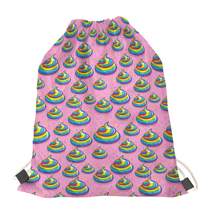 Rainbow Poop Pattern Print Drawstring Bag