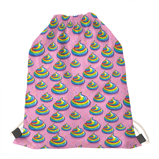Rainbow Poop Pattern Print Drawstring Bag