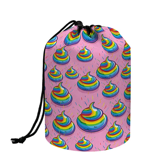 Rainbow Poop Pattern Print Drawstring Makeup Bag