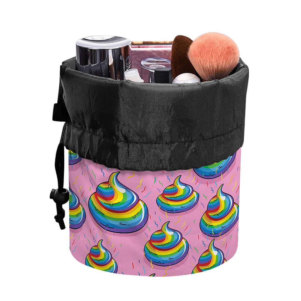 Rainbow Poop Pattern Print Drawstring Makeup Bag