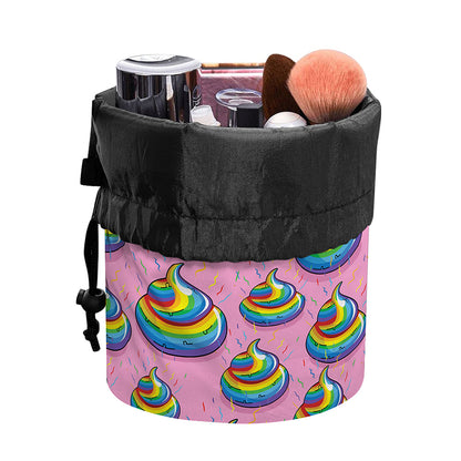 Rainbow Poop Pattern Print Drawstring Makeup Bag