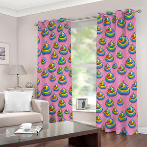 Rainbow Poop Pattern Print Extra Wide Grommet Curtains