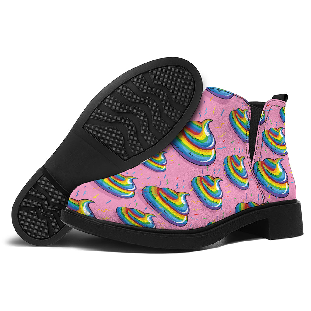 Rainbow Poop Pattern Print Flat Ankle Boots