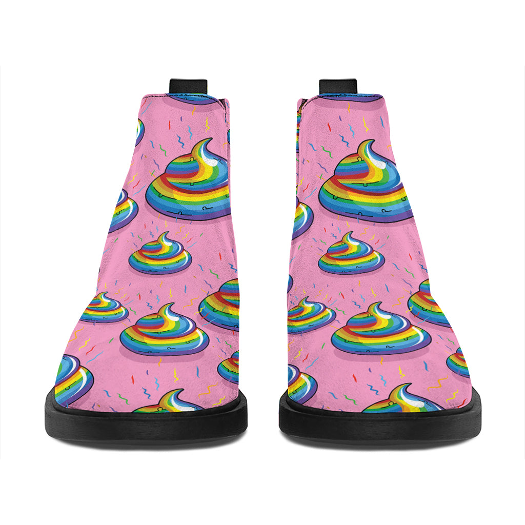 Rainbow Poop Pattern Print Flat Ankle Boots