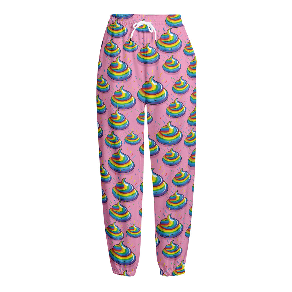 Rainbow Poop Pattern Print Fleece Lined Knit Pants