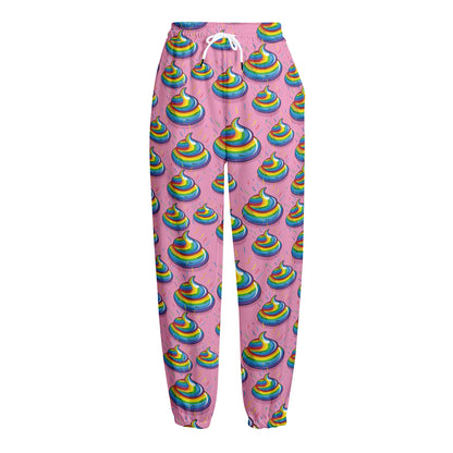 Rainbow Poop Pattern Print Fleece Lined Knit Pants